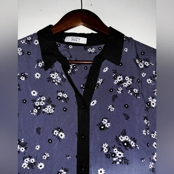Suzy Shier Floral Shirtdress Women‎ L Oriental Cottagecore Prairie Dainty - Picture 6 of 6